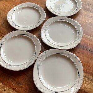 MIKASA Fine China L5806 Caviar Pattern Salad Plates Set of 5 white black grey
